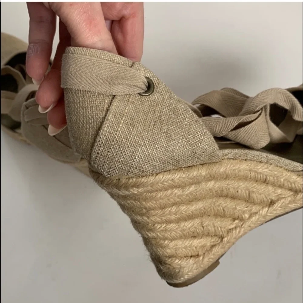 Nine West Golano Ankle Wrap Espadrille Wedge Sandals Metallic Gold